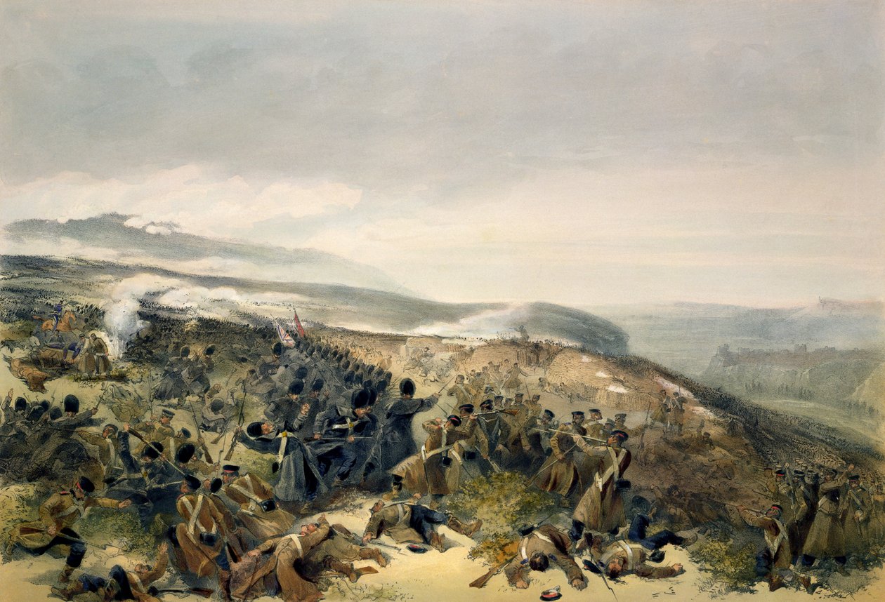 1854年11月5日，Inkerman卫兵的第二次指控，来自“东方战争的席位”，由Colnaghi and Co.出版，1856年 作者 威廉·克里米亚·辛普森