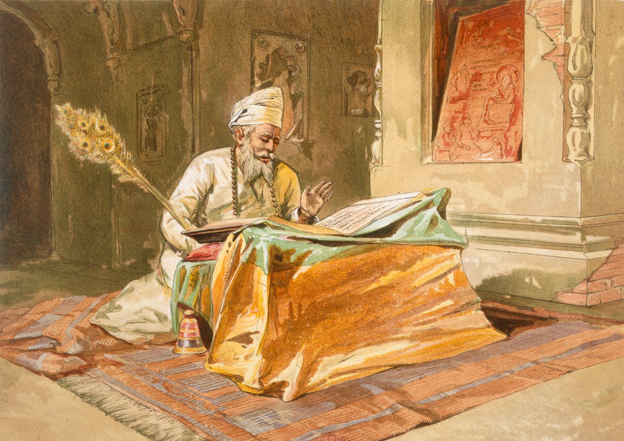 锡克教牧师从1867年的“印度古代与现代”中读到Grnth，Umritsar 作者 威廉·克里米亚·辛普森