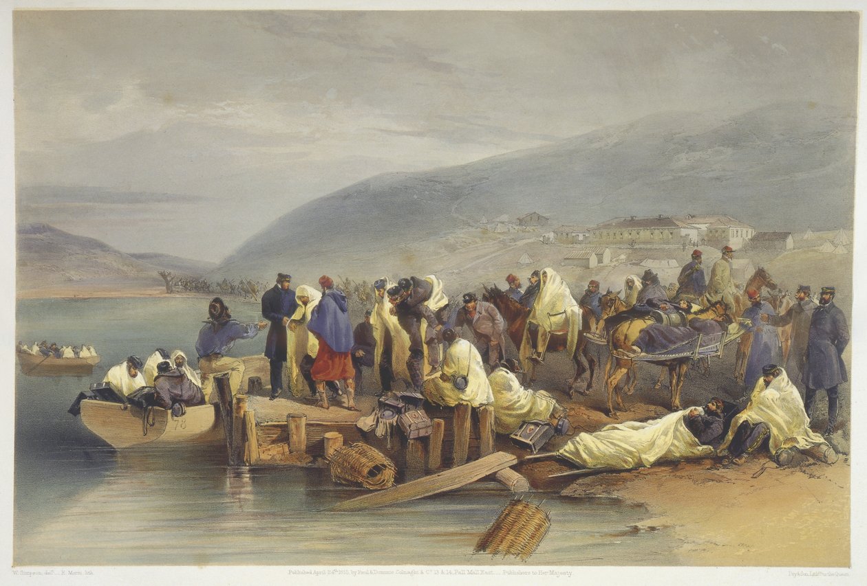 Balaklava的病态登船，来自“东方战争的座位”，由Colnaghi and Co.出版，1856年 作者 威廉·克里米亚·辛普森