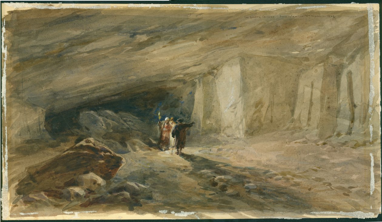 1869年，耶路撒冷的Quarry Caverns（纸上铅笔） 作者 威廉·克里米亚·辛普森