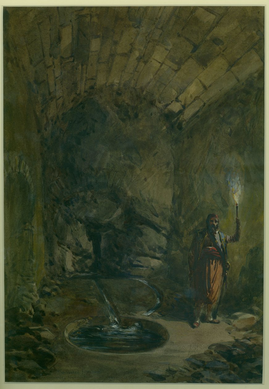 &39;密封的喷泉&39;来源 - 所罗门的游泳池，1870年（纸和铅笔） 作者 威廉·克里米亚·辛普森