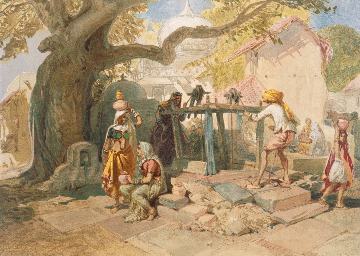 The Village Welll，来自&39;印度古代和现代&39;，1867年 作者 威廉·克里米亚·辛普森