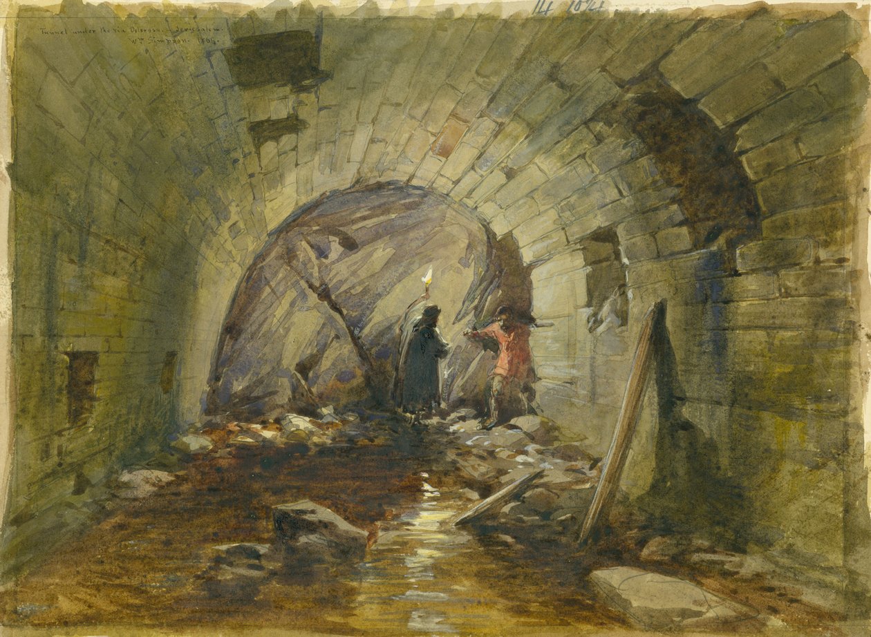 1869年耶路撒冷Via Dolorosa下的隧道（纸上铅笔） 作者 威廉·克里米亚·辛普森