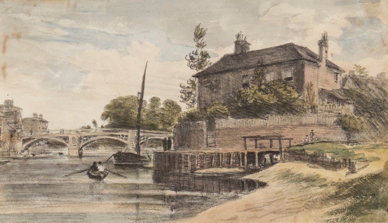 伯克郡：温莎大桥从草地前往Clewer，柯林斯先生“House，Young Cramer和Blagsom在船上，1832年7月18日 作者 威廉·克罗奇
