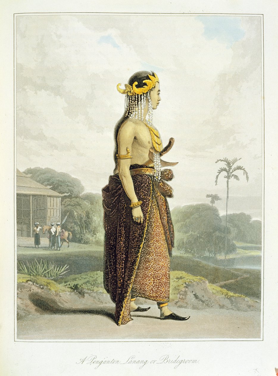一个Peng&39;anten Lanang或者新郎，来自Thomas Stamford Raffles（1781-1826）的“Java的历史”第一卷第19页，酒吧。 1817年（aquatint） 作者 威廉·丹尼尔