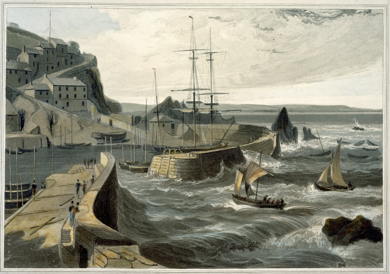 康沃尔郡的米瓦吉西，1814年出版的“英国1814年到1825年之间的航行”第八卷（aquatint） 作者 威廉·丹尼尔
