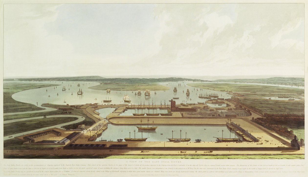 新码头，Wapping，1808（手工彩色aquatint） 作者 威廉·丹尼尔