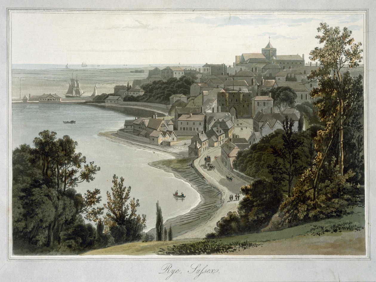 东萨塞克斯郡的拉伊，来自“1814年至1825年间英国的一次航行”，1823年出版 作者 威廉·丹尼尔