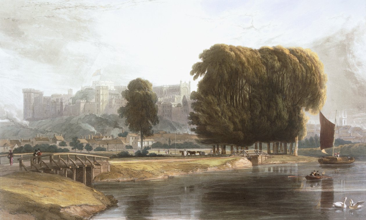 来自Brocas草甸的温莎城堡，来自“温莎，伊顿和弗吉尼亚水景”，c.1827-30 作者 威廉·丹尼尔