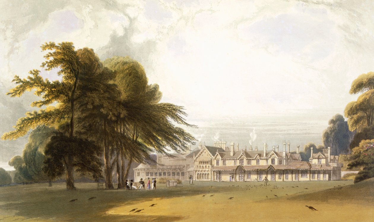温莎公园：皇家旅馆，来自“温莎，伊顿和弗吉尼亚水景”，c.1827-30 作者 威廉·丹尼尔