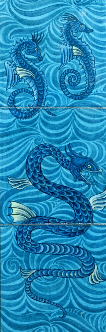 海马和海蛇（陶瓷）瓷砖 作者 威廉·德·摩根
