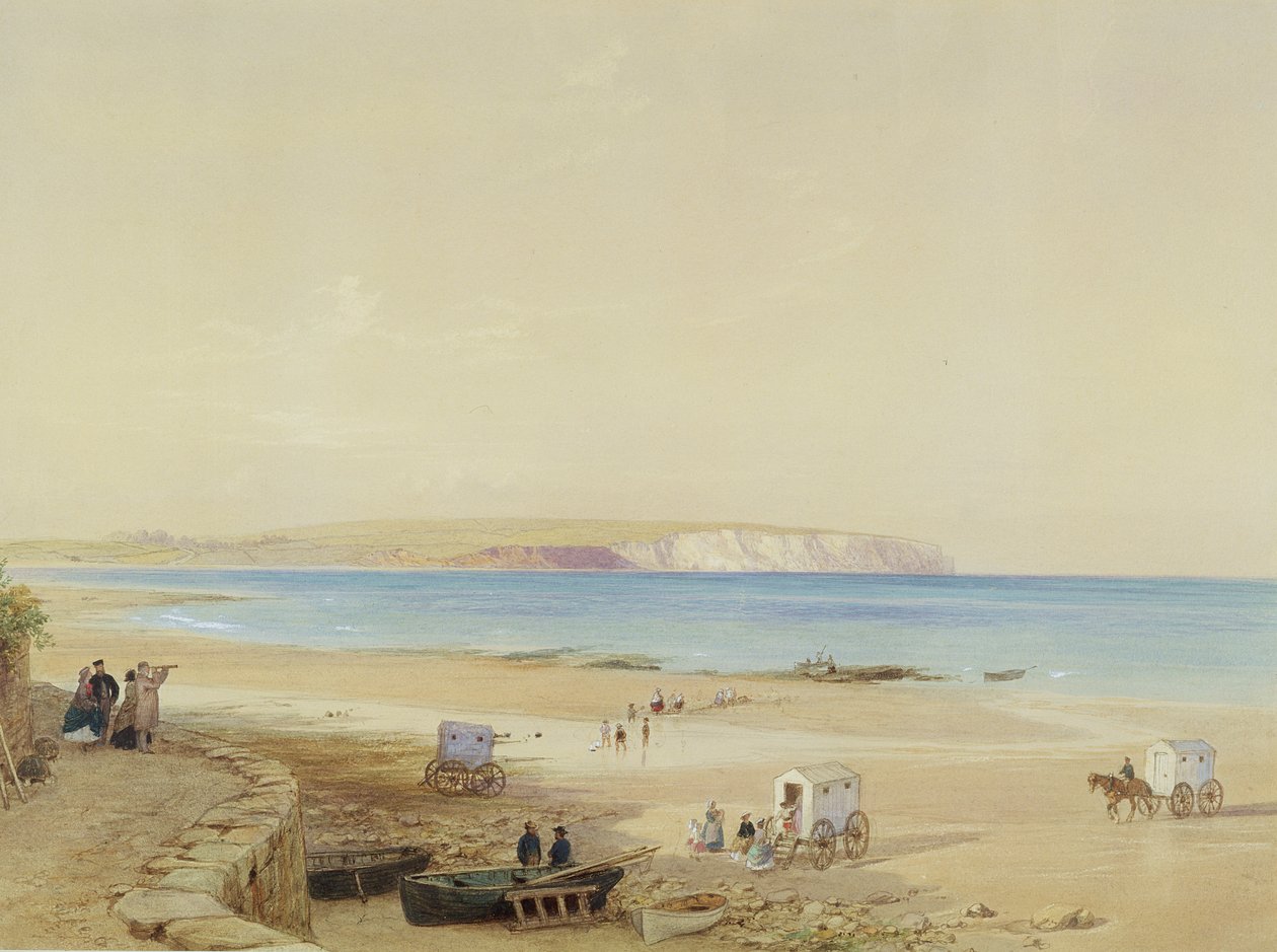 Culver Cliff，怀特岛（wc，笔和墨水，身体颜色和铅笔在纸上） 作者 威廉·戴斯