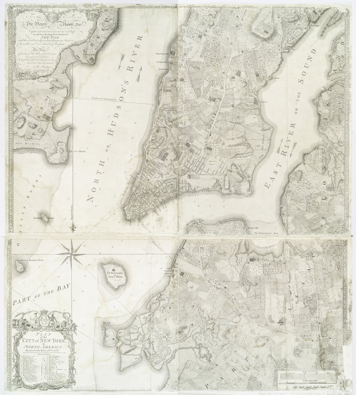 北美纽约市计划在1766年和1767年调查，发表于1776年的法登地图册 作者 威廉·法登