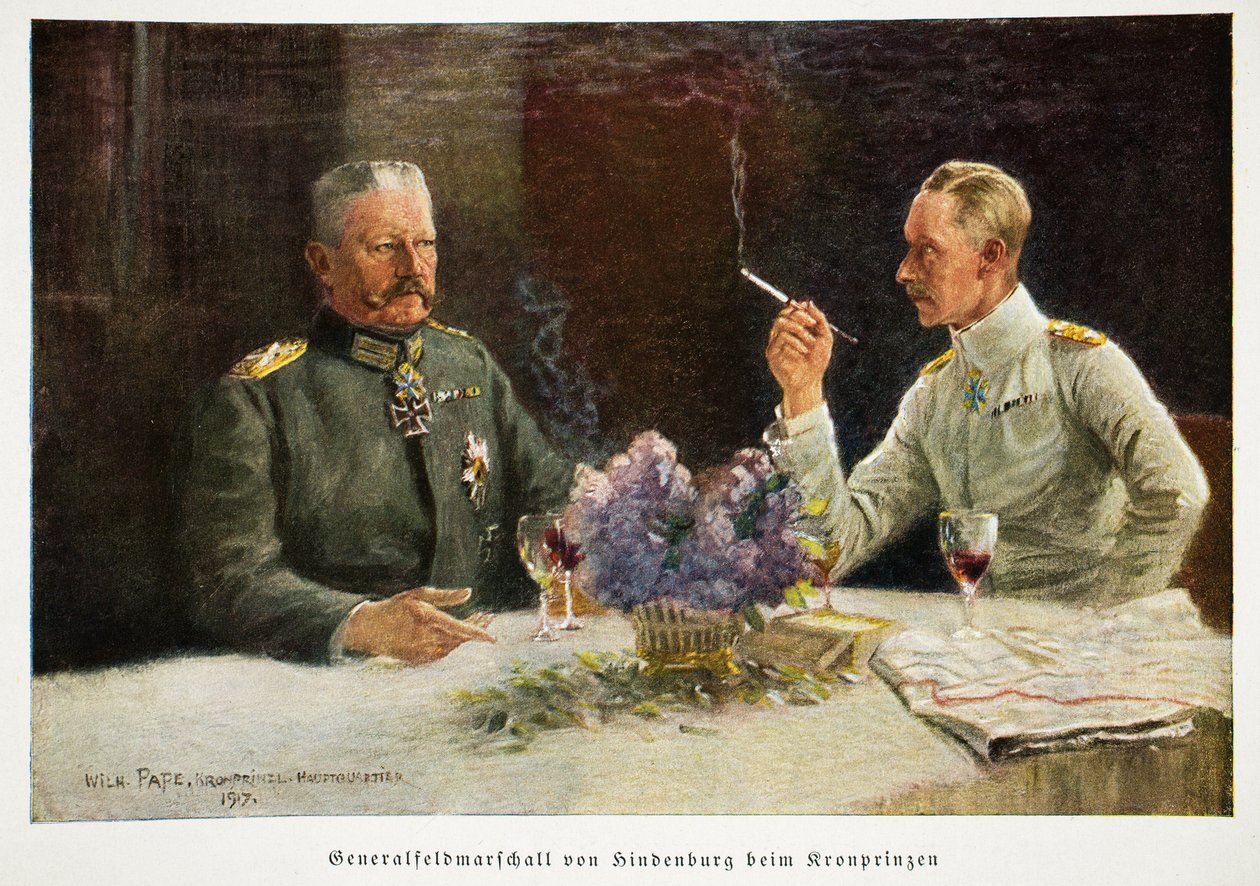 德国王储的威廉和Kronprinzen酒吧的General Field元帅Von Hindenburg。 1917年 作者 威廉·弗里德里希·乔治·帕佩