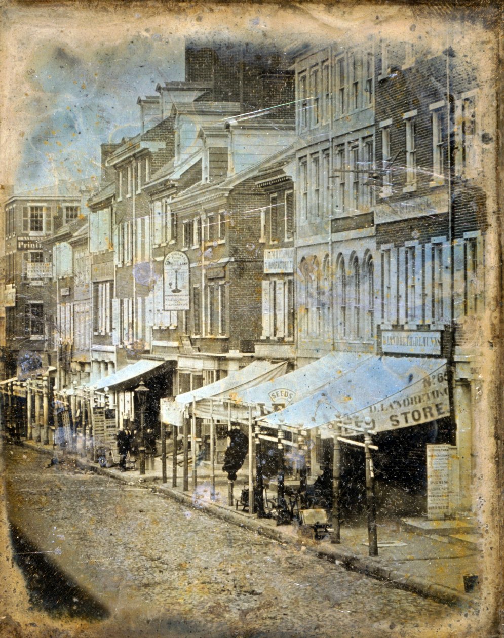 1843年，宾夕法尼亚州费城第二街和第三街之间的栗子街北侧（达盖尔银版） 作者 威廉·梅森