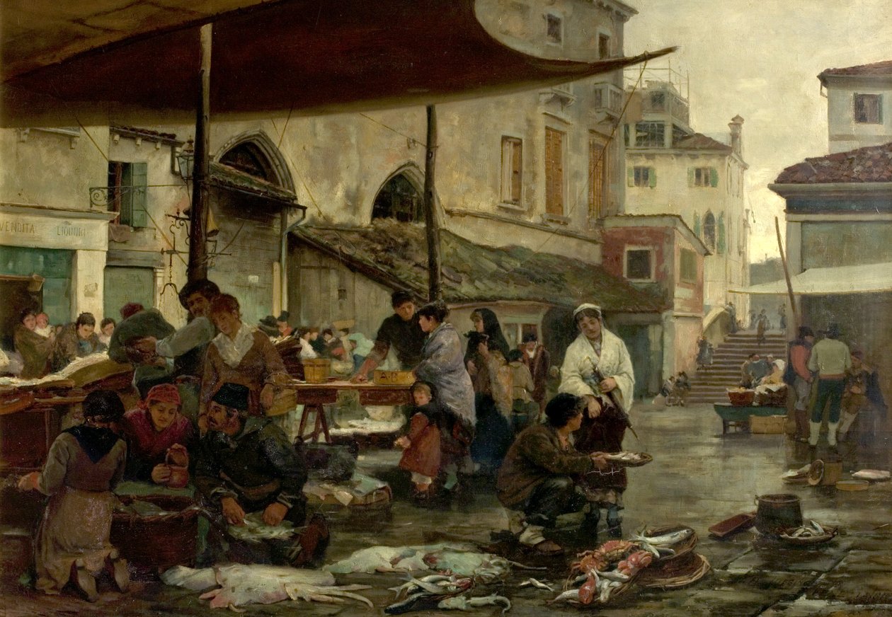 鱼市，威尼斯，意大利，1881年 作者 威廉·H·乔宾斯