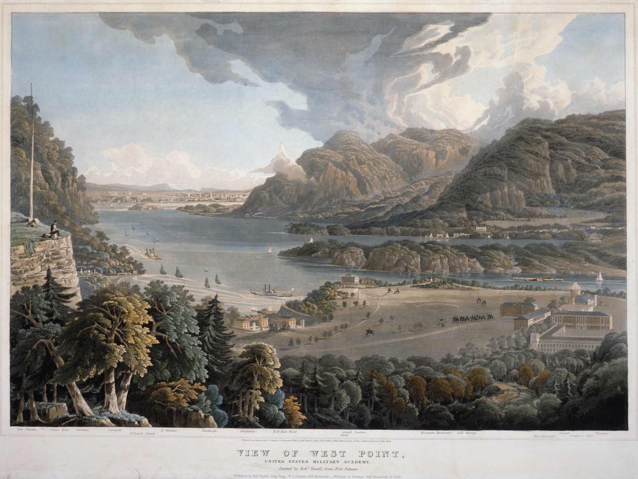 美国军事学院西点军校，1848年（手工彩色的aquatint和编织在纸上） 作者 威廉·哈维尔