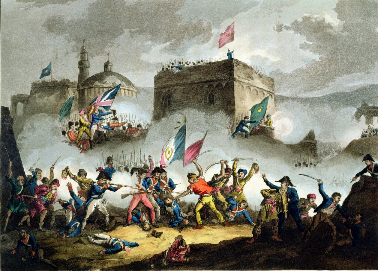 1799年5月8日，在St. Jean d&39;Acre，1799年至1815年的“英国和她的盟友的军事成就”中，詹姆斯·詹金斯，由Thomas Sutherland（bc1785）镌刻 作者 威廉·希思