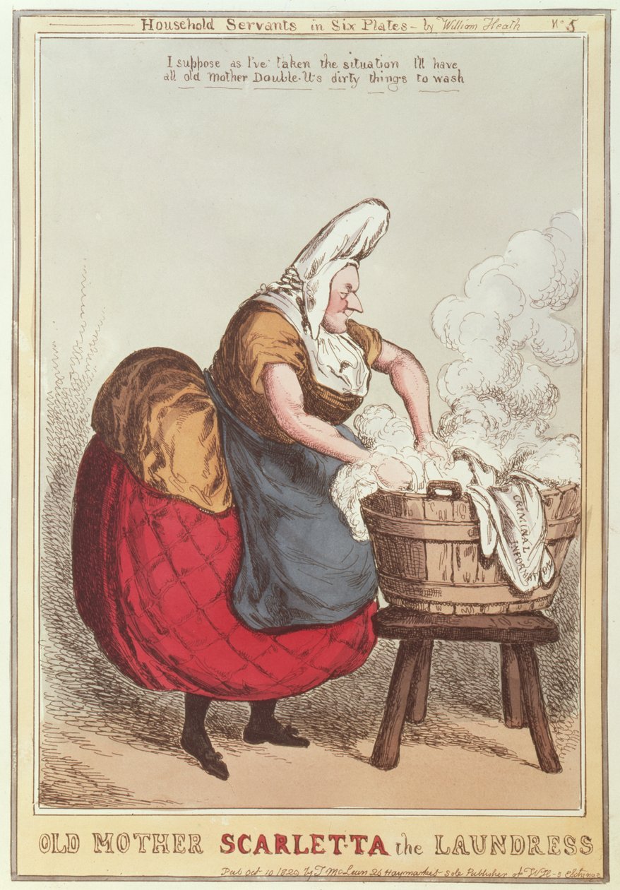 老母亲Scarletta the Laundress，来自家庭仆人系列的第5号，于1829年出版 作者 威廉·希思