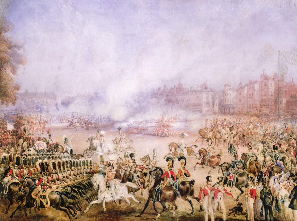Queen Victorias Accession Day Salute，海德公园，伦敦，1837年（铅笔，阿拉伯树胶，纸和水粉） 作者 威廉·希思