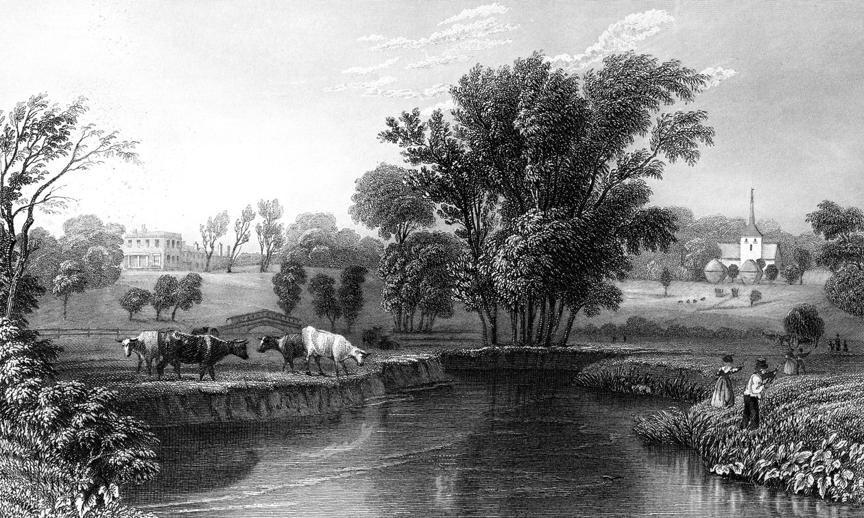 1832年，威廉·瓦利斯（William Wallis）刻着埃斯特克斯（Essex）的Stisted Hall和Church 作者 威廉·亨利·巴特利特