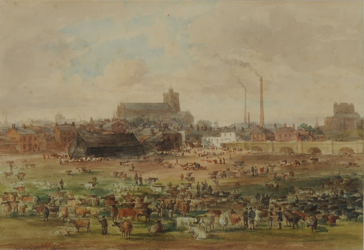 The Sands，Carlisle  -  The Cattle Market，1864（纸上写着） 作者 威廉·亨利·纳特
