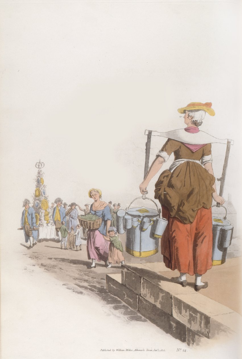 牛奶女人，来自英国服装，1819年 作者 威廉·亨利·佩恩