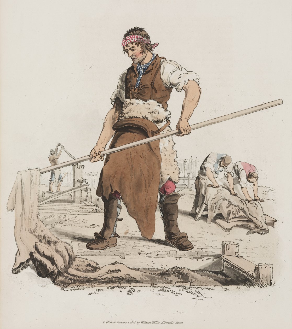制革，来自英国的服装，1805年（手工彩色aquatint） 作者 威廉·亨利·佩恩