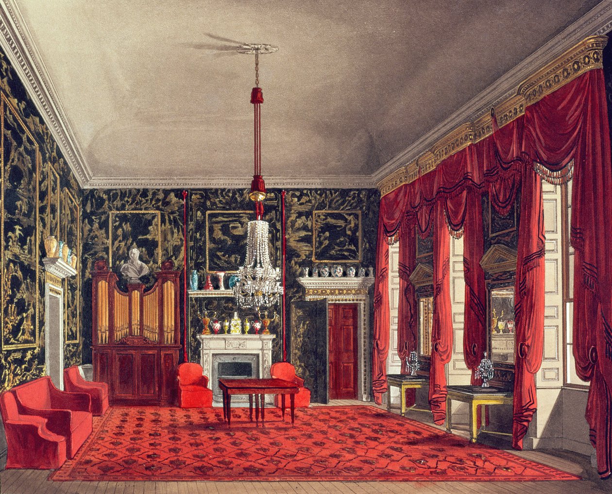 女王的早餐室，白金汉宫，由Daniel Havell（1785-1826）镌刻自威廉亨利派恩（1769-1843）酒吧的“皇家住所的历史”。 1817 作者 威廉·亨利·佩恩