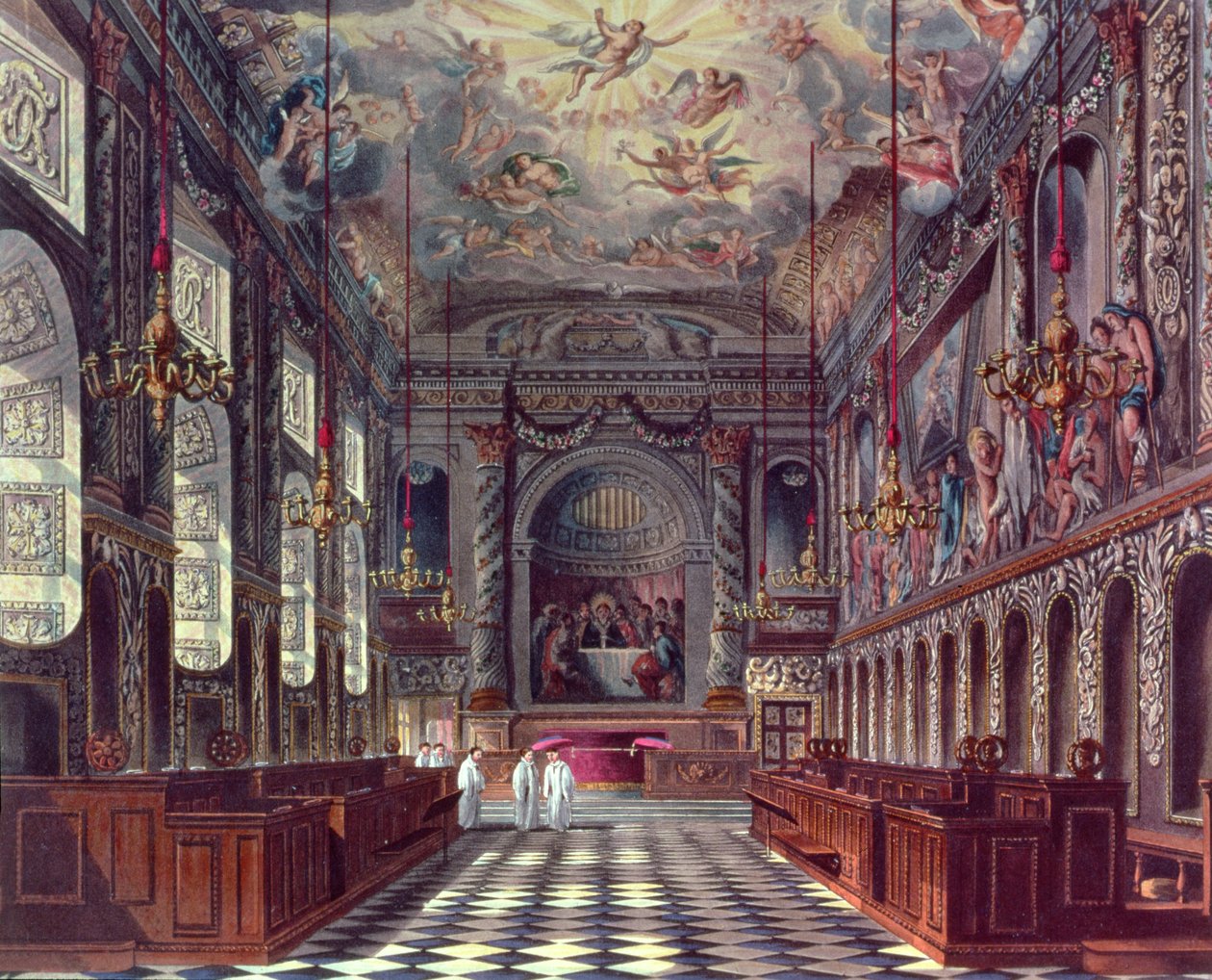 皇家礼拜堂，温莎城堡，来自Pynes Royal Residences，1818年 作者 威廉·亨利·佩恩