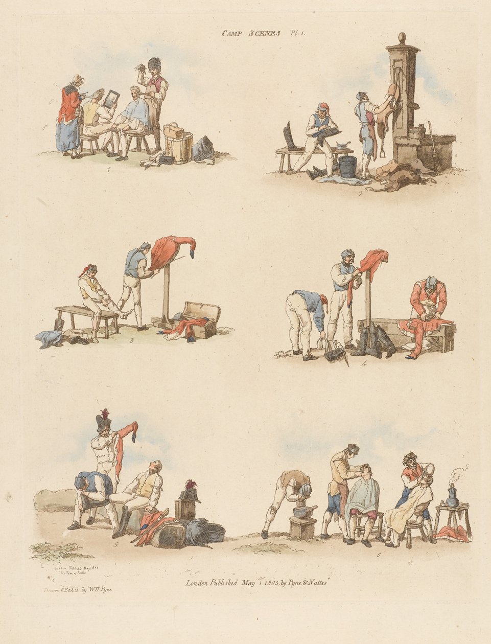 Camp Scenes，1803（彩色蚀刻） 作者 佩恩之后的威廉·亨利