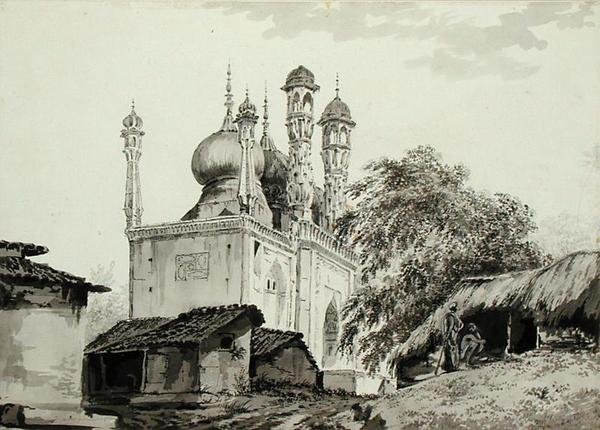Gazipoor清真寺，c.1781（铅笔，钢笔，墨水和纸上洗） 作者 威廉·霍奇斯