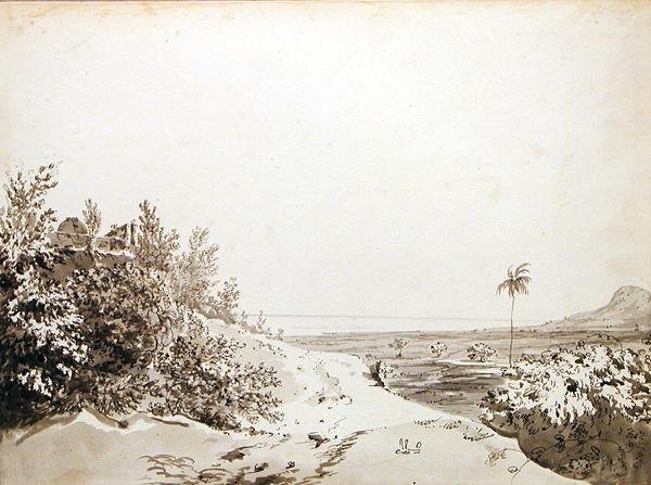 查看从Sakrigali通过东望孟加拉，c.1781（灰色洗，笔和黑色墨水在纸上的石墨） 作者 威廉·霍奇斯