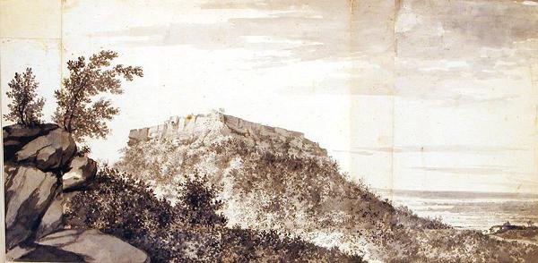 Bidjegur堡垒（Bijagarh）c.1781的视图（灰色洗涤和石墨在连接的安装纸上）（另见174459） 作者 威廉·霍奇斯