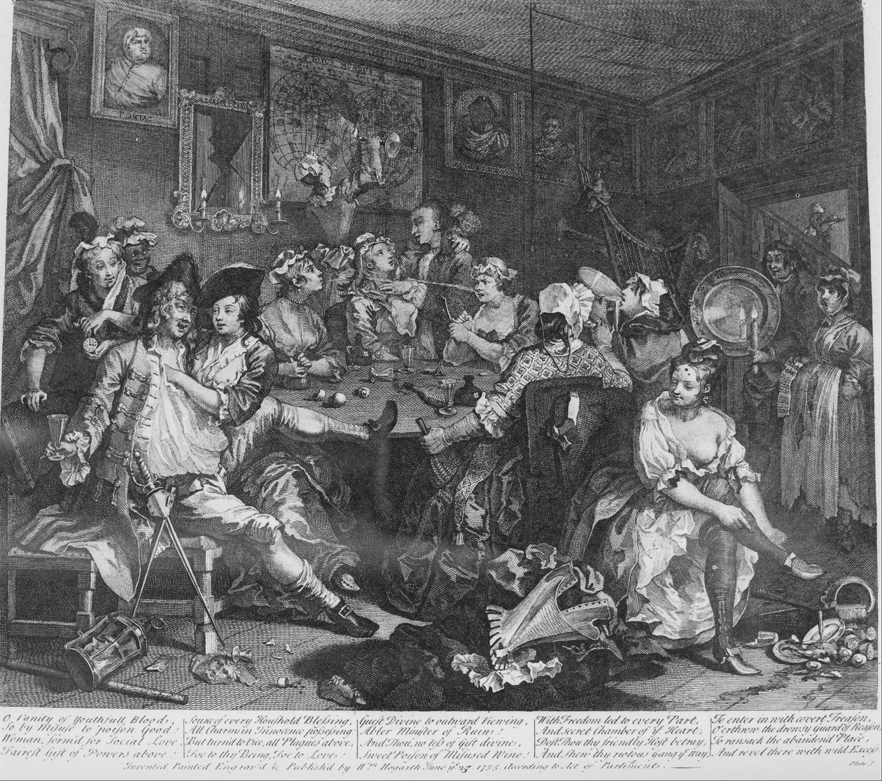 A Rakes Progress，Plate 3，The Tavern Scene 作者 威廉·霍加斯