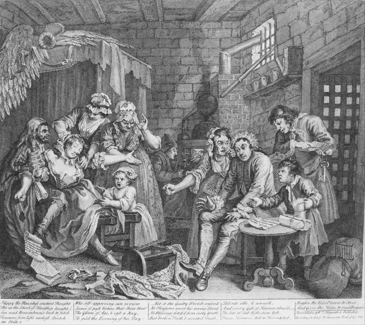 A Rakes Progress，Plate 7，The Prison Scene 作者 威廉·霍加斯