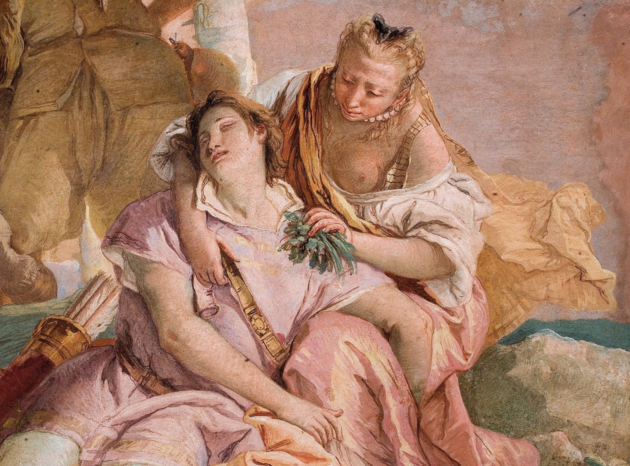 来自Angelica的详细资料来自受伤的Medoro的援助，来自Palazzo的Orlando Furioso室，1757年 作者 威廉·霍加斯