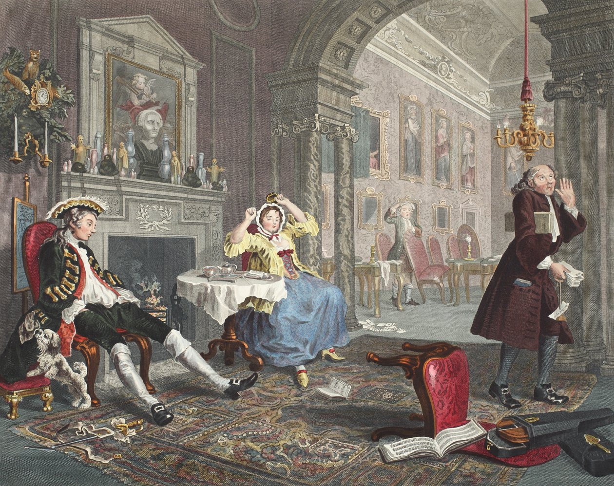 婚姻模式，板II，太太太太，插图来自&39;Hogarth Restored：着名的William Hogarth的全部作品，由托马斯库克重新雕刻&39;，酒吧。 1812年（手工雕刻） 作者 威廉·霍加斯