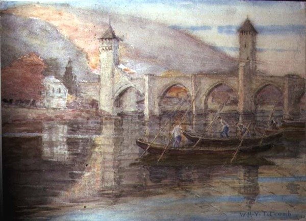 Pont Valentre，卡奥尔（wc在纸上） 作者 威廉·霍尔特·耶茨·蒂科姆