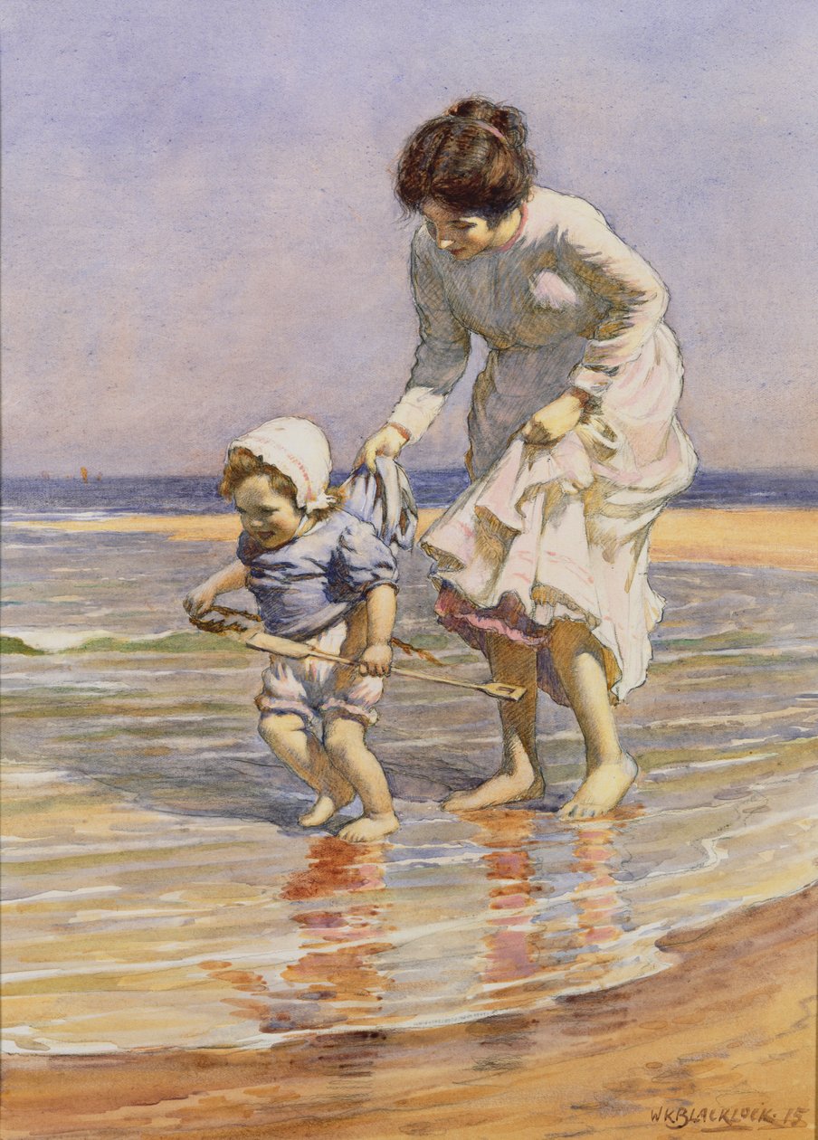 Paddling，1915年（wc和铅笔在纸上） 作者 威廉·凯·布莱克洛克