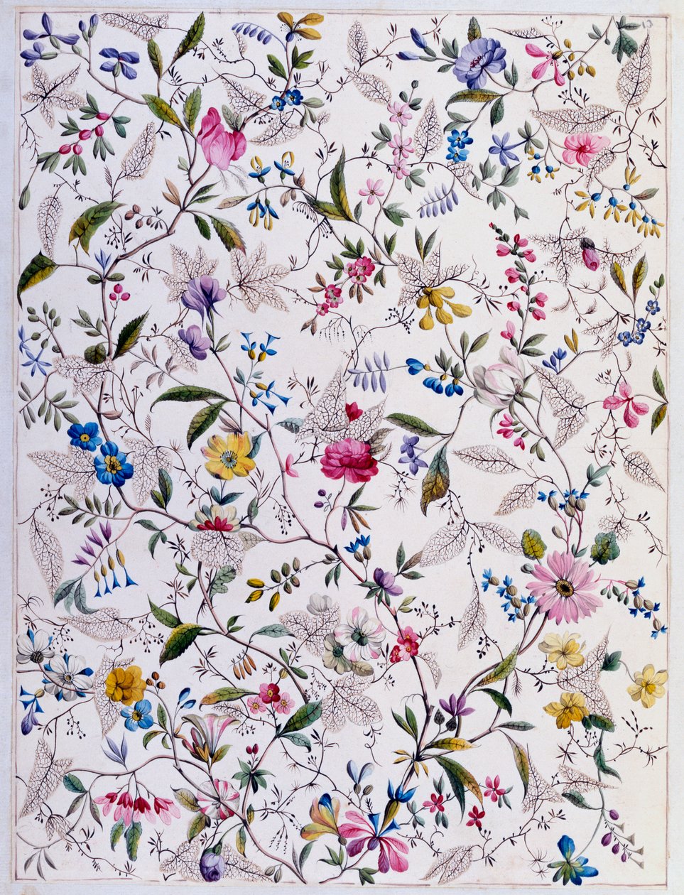纺织品设计，c.1788-92（纸上wc） 作者 威廉·基尔本