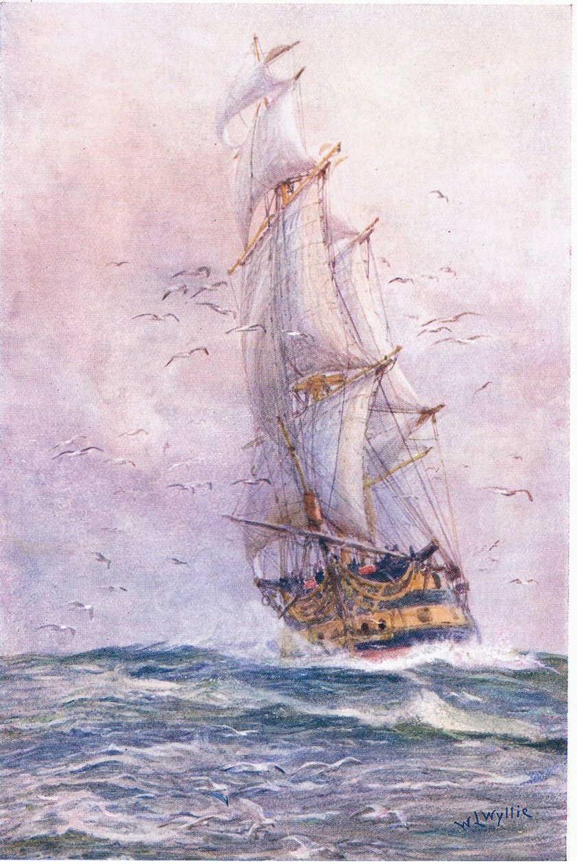 &39;Foudroyant&39;，尼尔森的旧船之一，1915年 作者 威廉·莱昂内尔·威利