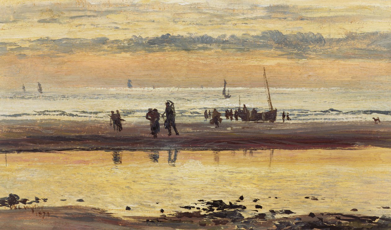 走向日落，布洛涅金沙，1873年 作者 威廉·莱昂内尔·威利