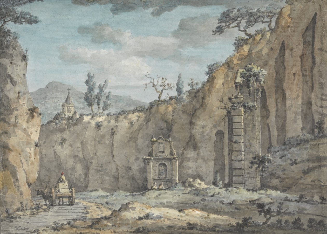 在Posillipo的石窟中的Oxcart，1770（纸上的石墨上的wc） 作者 威廉·马洛