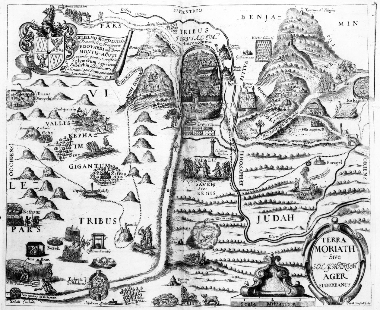 以色列的地图，来自托马斯富勒的“A Pisgah-Palest of Palestine”，1650年 作者 威廉·马歇尔