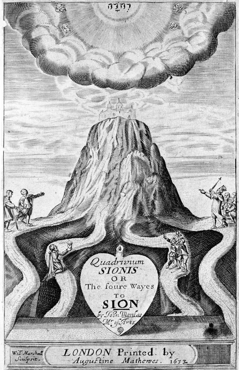 1633年约翰·莫拉斯（John Monlas）撰写的“Quadrivium Sionis或者通往锡安的四种方式”的标题页 作者 威廉·马歇尔