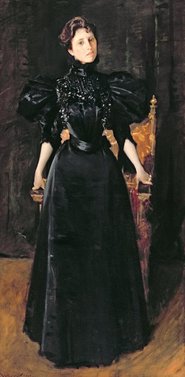 一位夫人的画象黑色的，c.1895 作者 威廉·梅里特·蔡斯