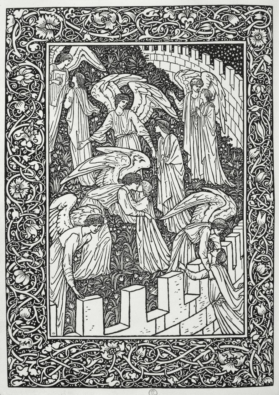 内部庇护所背后的天使，来自Kelmscott出版社出版的“The Kelmscott Chaucer”，1896年 作者 威廉·莫里斯