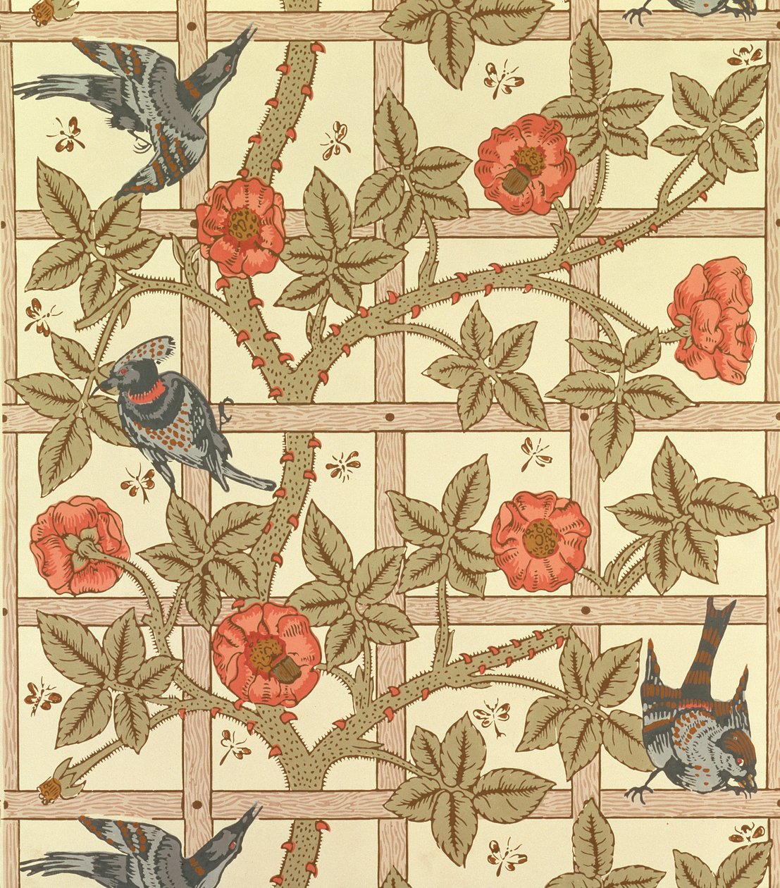 蓝色和橙色格子壁纸设计，1864年 作者 威廉·莫里斯