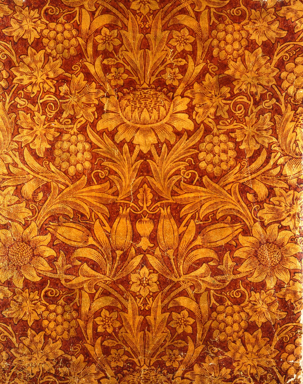 金色和红色向日葵壁纸设计，1879年（彩色木版画在纸上） 作者 威廉·莫里斯
